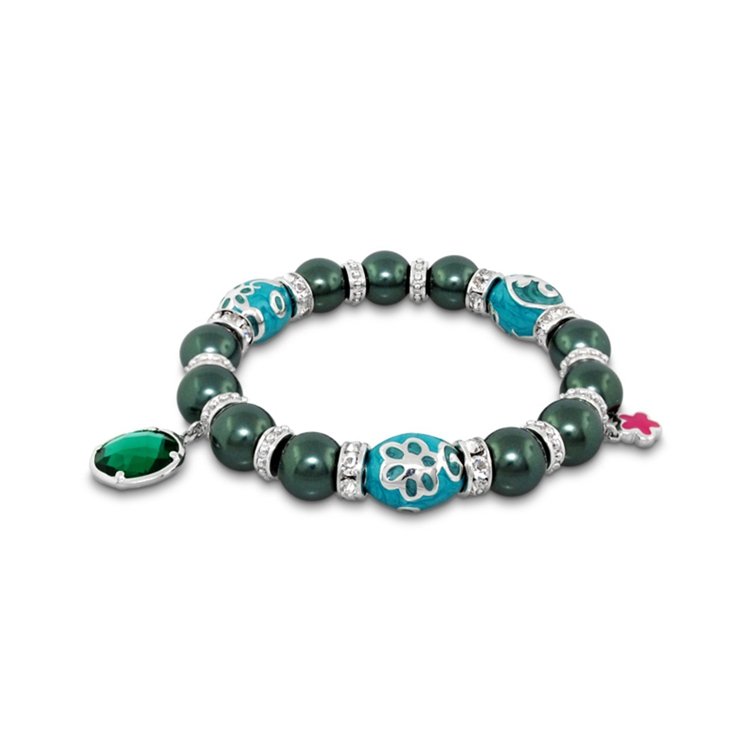 Daisy Swirl Bead Bracelet teal green and turquoise with crystal spacers by Lauren G Adams on Tampa Home & Garden Store