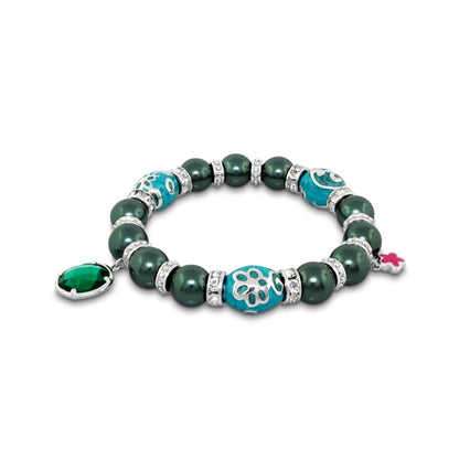 Daisy Swirl Bead Bracelet teal green and turquoise with crystal spacers by Lauren G Adams on Tampa Home & Garden Store