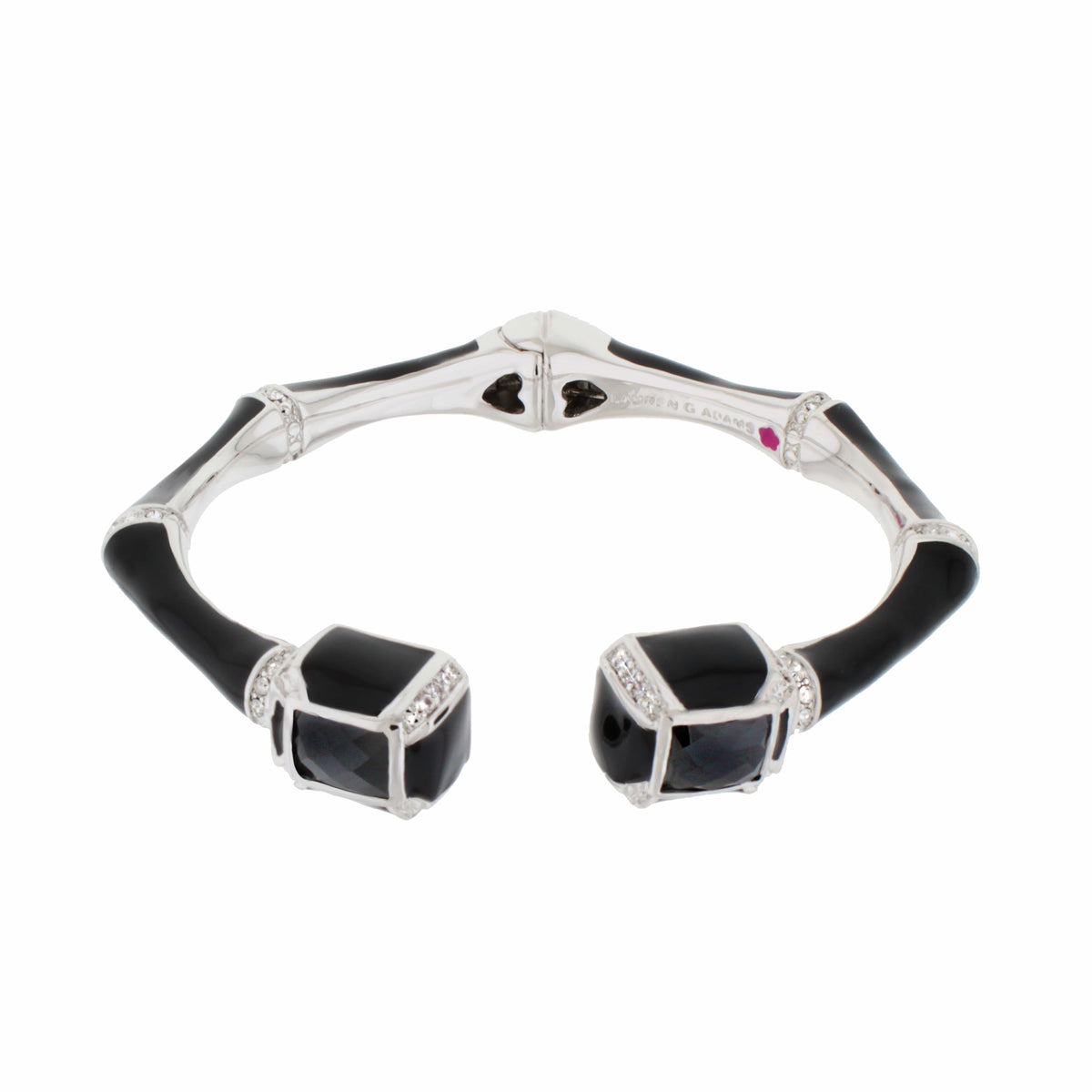 Bamboo Bangle — Crystal Tip Cuff, hinged silver-tone bracelet with black enamel and crystal accents by Lauren G Adams on Tampa Home & Garden Store