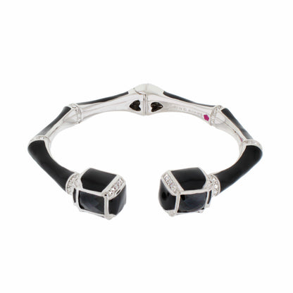 Bamboo Bangle — Crystal Tip Cuff, hinged silver-tone bracelet with black enamel and crystal accents by Lauren G Adams on Tampa Home & Garden Store