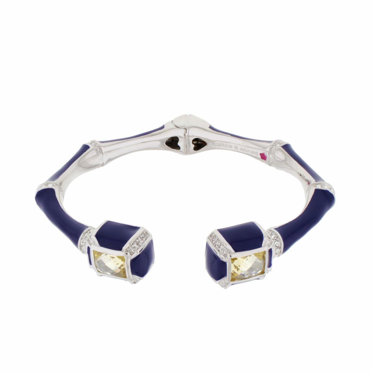Lauren G Adams Bamboo Bangle - Crystal Tip Cuff with blue enamel, silver settings, yellow gemstone ends on Tampa Home & Garden Store