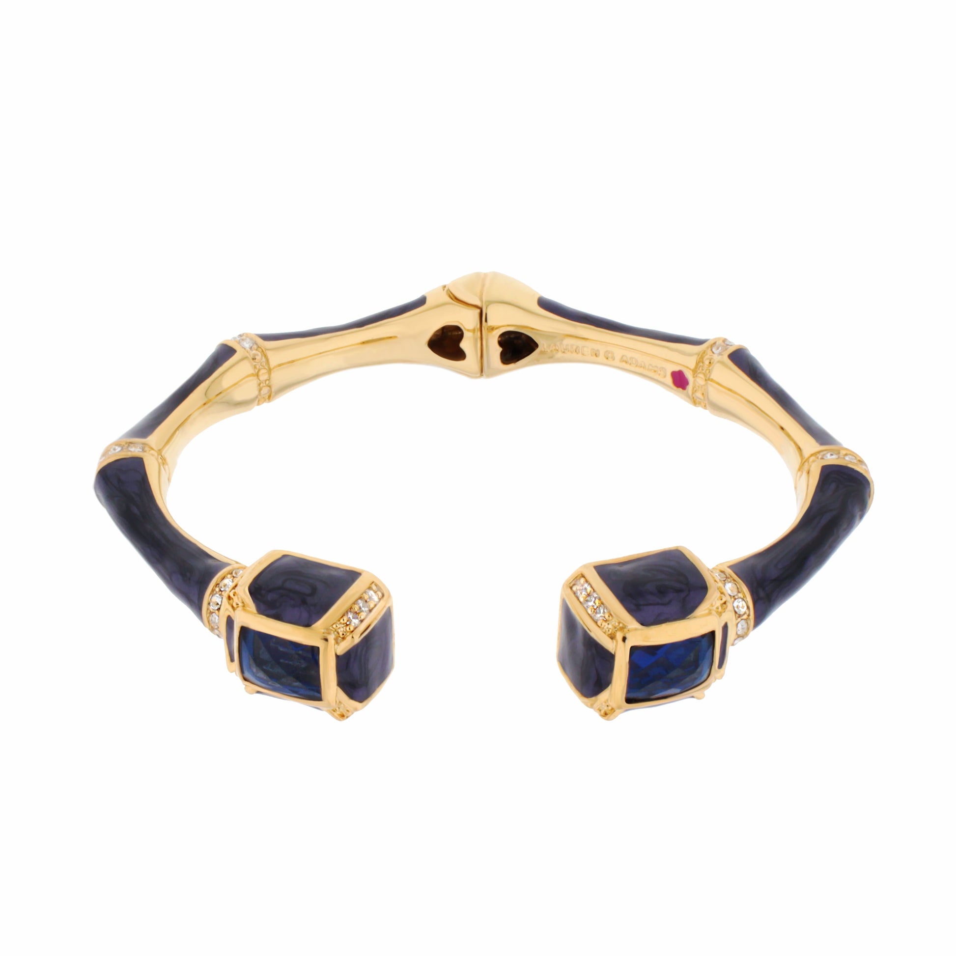 Bamboo Bangle Crystal Tip Cuff, gold-tone hinged bracelet with blue enamel Lauren G Adams on Tampa Home & Garden Store
