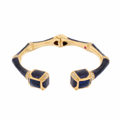 Bamboo Bangle Crystal Tip Cuff, gold-tone hinged bracelet with blue enamel Lauren G Adams on Tampa Home & Garden Store