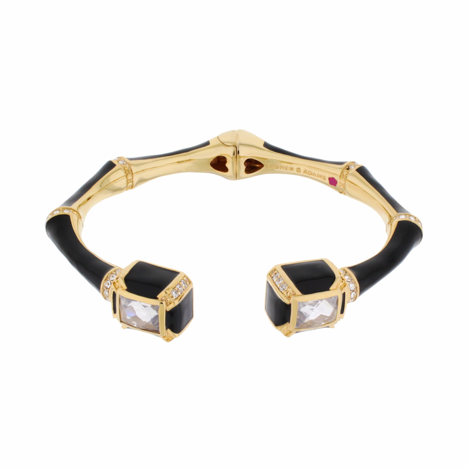 Bamboo Bangle Crystal Tip Cuff Lauren G Adams hinged bracelet with black enamel and crystal on Tampa Home & Garden Store