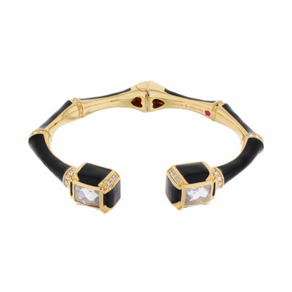 Bamboo Bangle Crystal Tip Cuff Lauren G Adams hinged bracelet with black enamel and crystal on Tampa Home & Garden Store