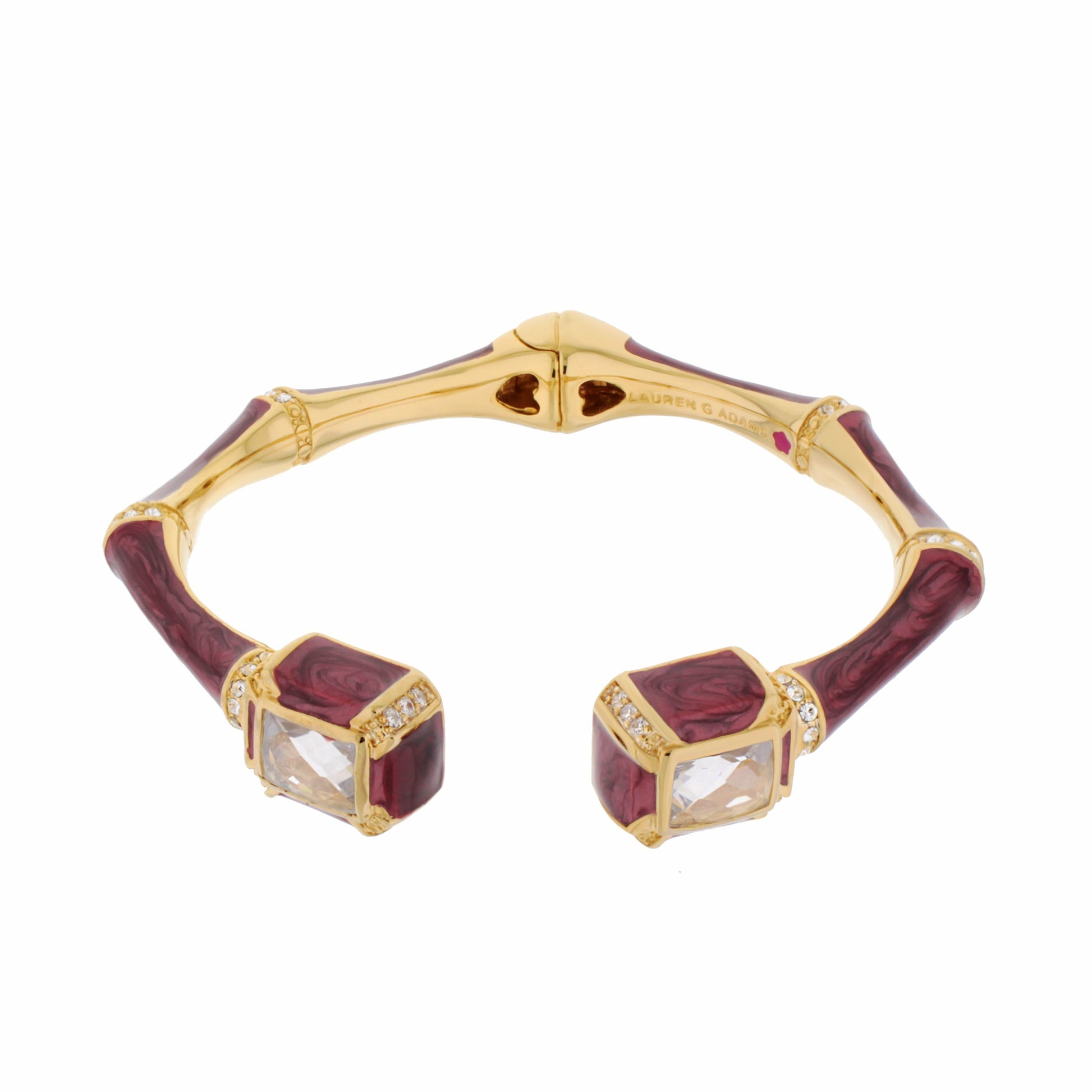 Bamboo Bangle Hinged bracelet by Lauren G Adams with gold-tone burgundy enamel crystal tips on Tampa Home & Garden Store