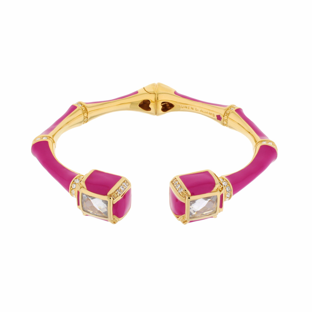 Bamboo Bangle — Crystal Tip Cuff by Lauren G Adams, gold-tone with pink enamel and crystal ends on Tampa Home & Garden Store