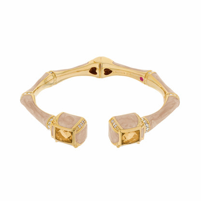 Bamboo Bangle Crystal Tip Cuff, gold-tone hinged bracelet with crystal ends on Tampa Home & Garden Store