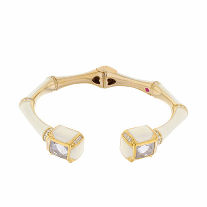 Bamboo Bangle — Crystal Tip Cuff by Lauren G Adams, gold-tone with white enamel segments and crystal accents on Tampa Home & Garden Store
