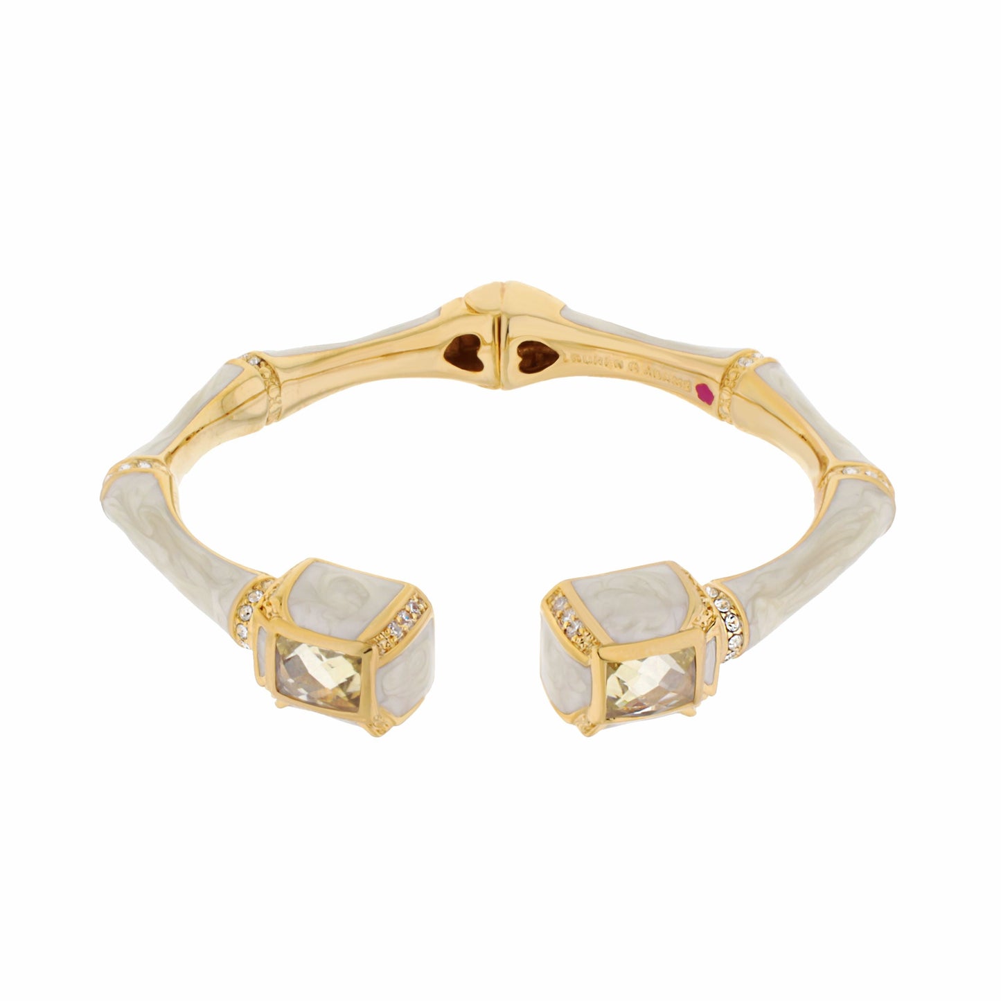 Bamboo Bangle - Crystal Tip Cuff, hinged gold-tone bracelet with white marbled panels on Tampa Home & Garden Store