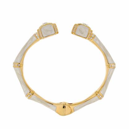 Bamboo Bangle - Crystal Tip Cuff, gold hinged bracelet with ivory bamboo by Lauren G Adams on Tampa Home & Garden Store