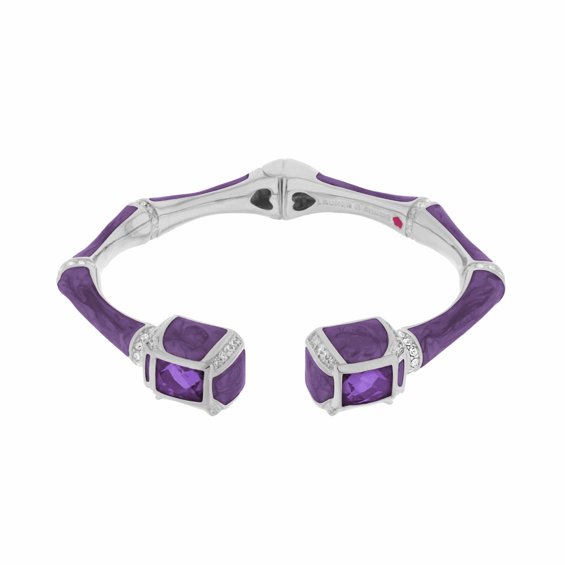 Bamboo Bangle hinged bracelet with purple inlays and crystal-accented silver links on Tampa Home & Garden Store