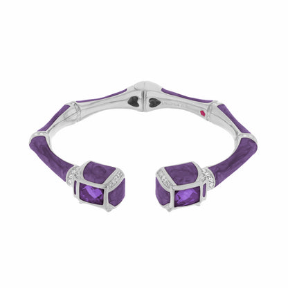 Bamboo Bangle hinged bracelet with purple inlays and crystal-accented silver links on Tampa Home & Garden Store