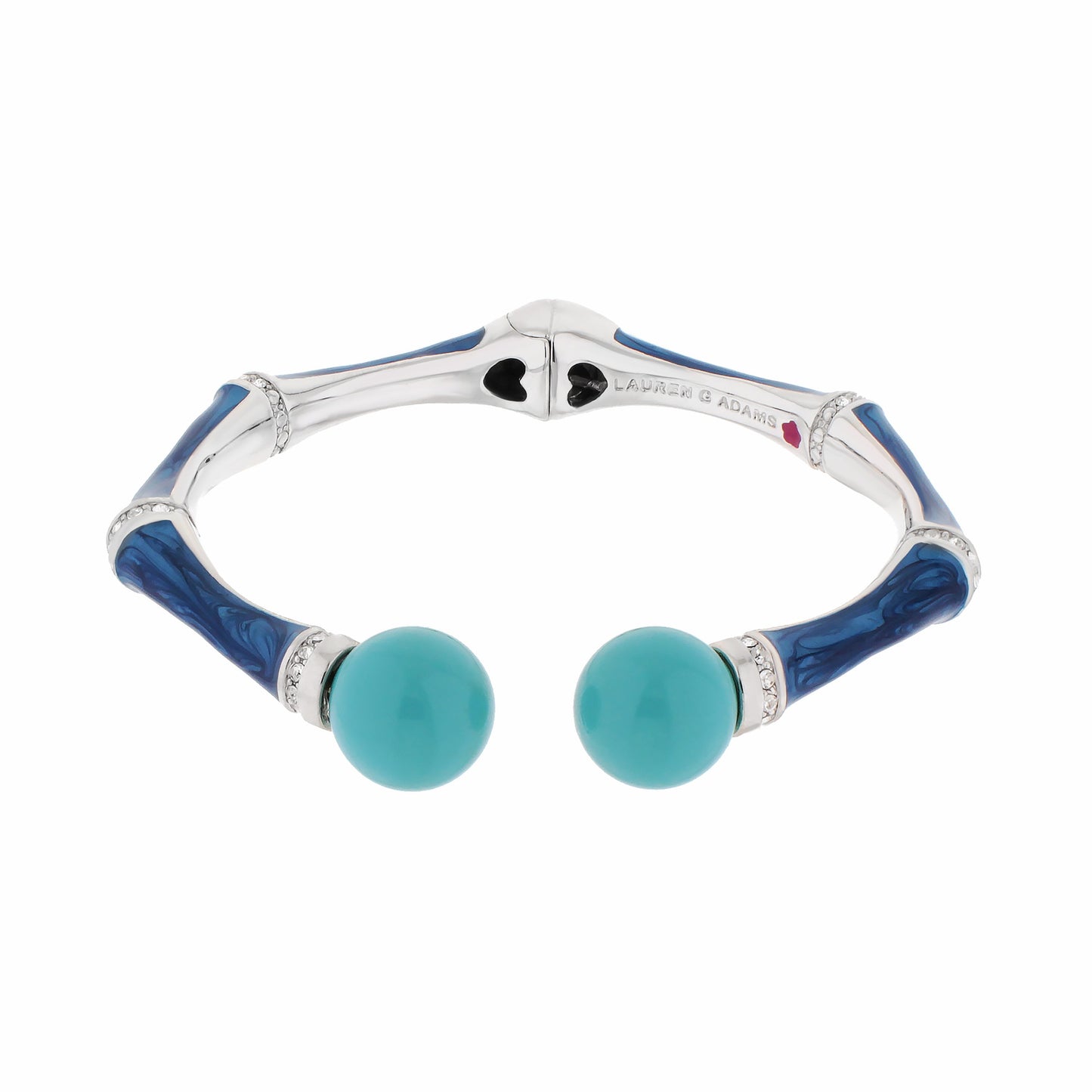 Bamboo Bangle Pearl Tip Cuff Hinged silver with turquoise beads by Lauren G Adams on Tampa Home & Garden Store