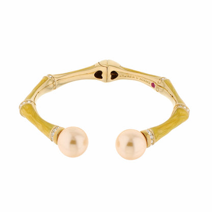Bamboo Bangle — Pearl Tip Cuff, goldtone hinged bracelet with pearl tips by Lauren G Adams on Tampa Home & Garden Store