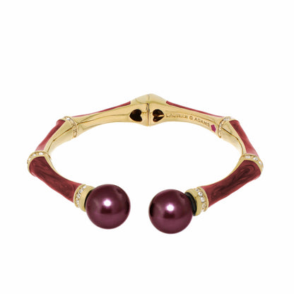 Lauren G Adams Bamboo Bangle Pearl Tip Cuff gold-tone hinged bracelet with maroon enamel on Tampa Home & Garden Store