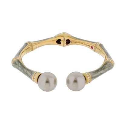 Bamboo Bangle — Pearl Tip Cuff by Lauren G Adams, gold-tone hinged bracelet with pearl ends and crystal accents on Tampa Home & Garden Store