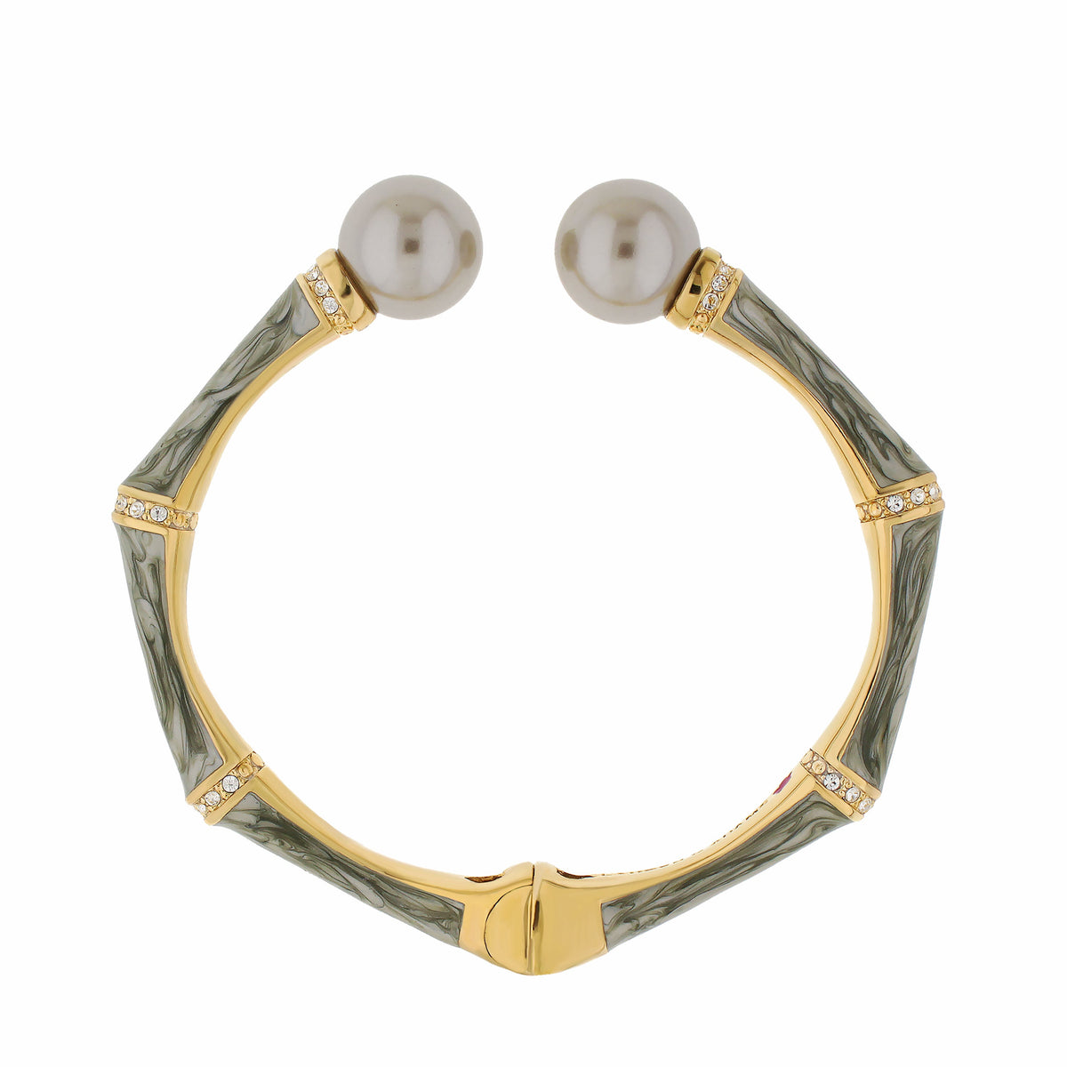Lauren G Adams Bamboo Bangle Pearl Tip Cuff hinged bracelet with green bamboo inlay and crystal accents on Tampa Home & Garden Store