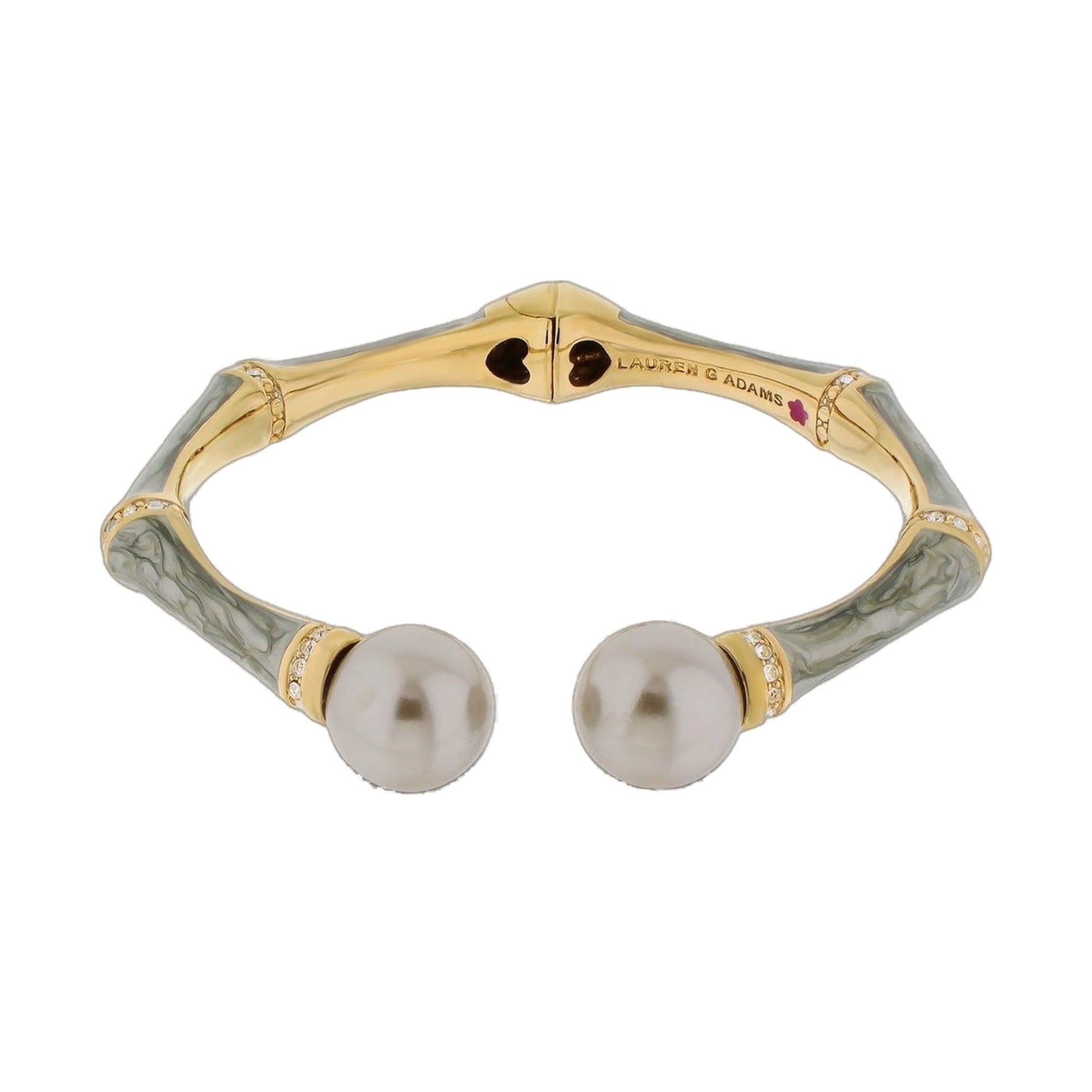 Bamboo Bangle Pearl Tip Cuff hinged bracelet, gold-tone with pearl ends Lauren G Adams on Tampa Home & Garden Store