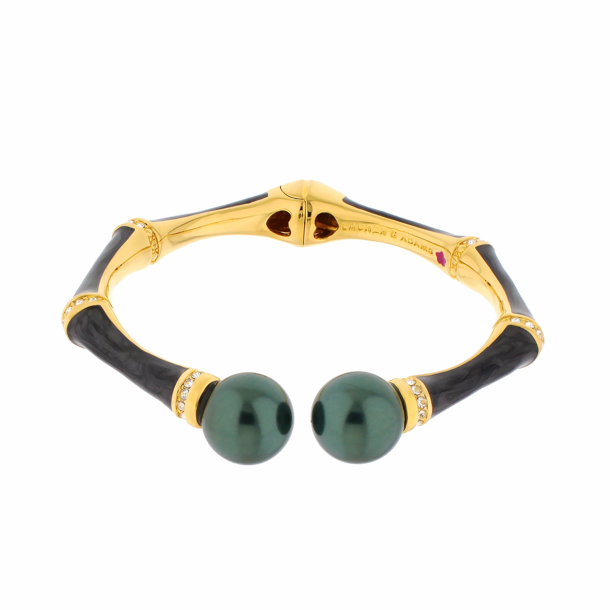 Bamboo Bangle Hinged bracelet with gold-tone black enamel, green stone ends Lauren G Adams on Tampa Home & Garden Store