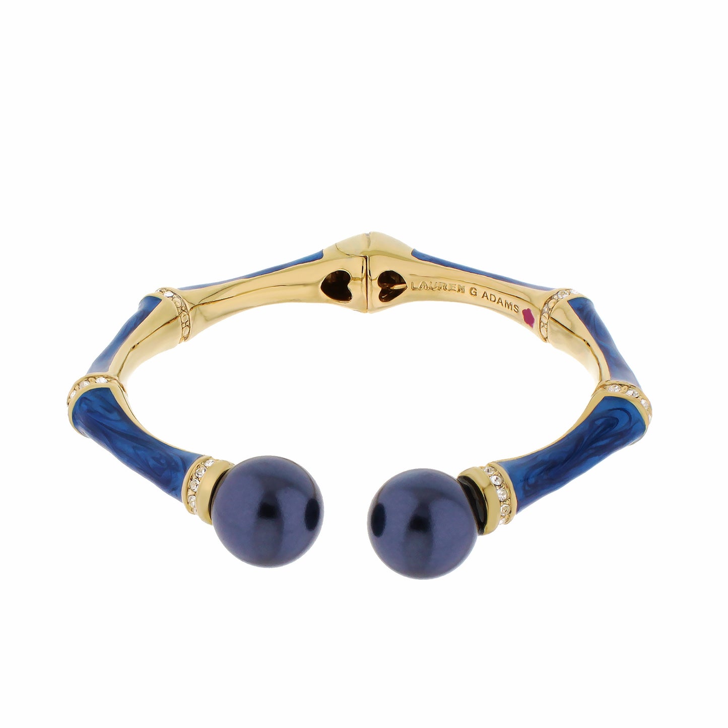 Bamboo Bangle Pearl Tip Cuff by Lauren G Adams in blue enamel with gold trim two beads on Tampa Home & Garden Store