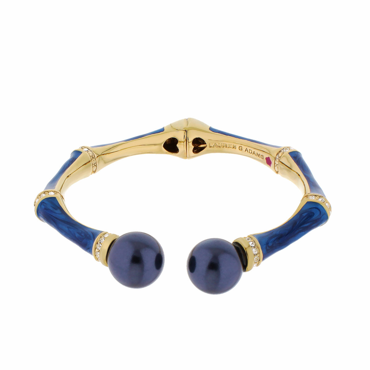 Bamboo Bangle Pearl Tip Cuff by Lauren G Adams in blue enamel with gold trim two beads on Tampa Home & Garden Store