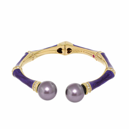 Bamboo Bangle Pearl Tip Cuff hinged bracelet purple enamel lavender pearls by Lauren G Adams on Tampa Home & Garden Store