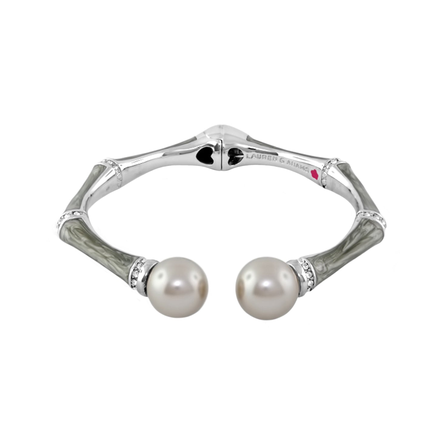 Bamboo Bangle — Pearl Tip Cuff, hinged silver-tone bracelet with pearl ends by Lauren G Adams on Tampa Home & Garden Store
