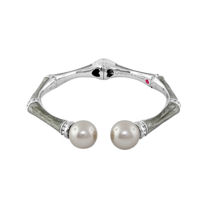 Bamboo Bangle — Pearl Tip Cuff, hinged silver-tone bracelet with pearl ends by Lauren G Adams on Tampa Home & Garden Store