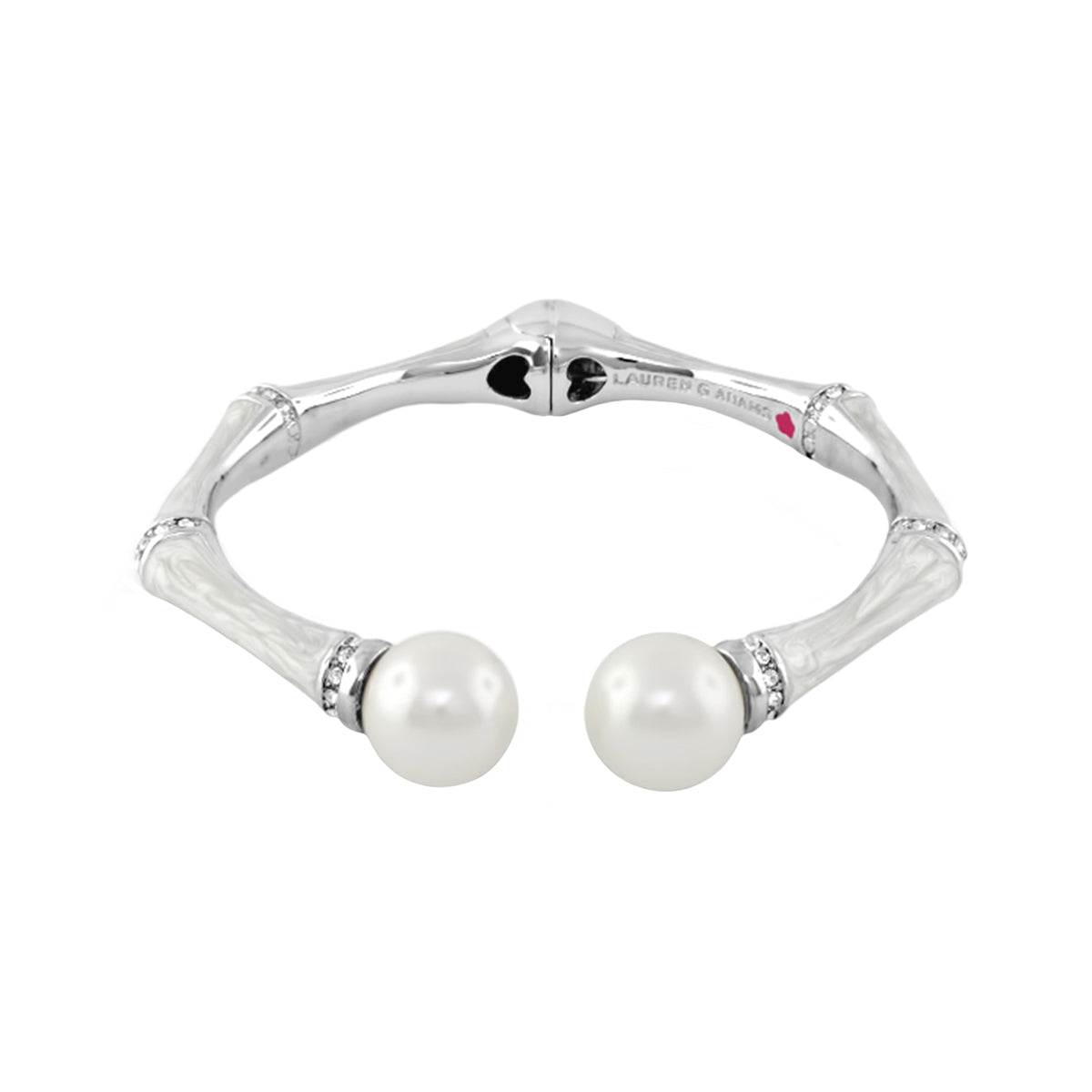 Bamboo Bangle Pearl Tip Cuff hinged bracelet in silver with pearl ends by Lauren G Adams on Tampa Home & Garden Store