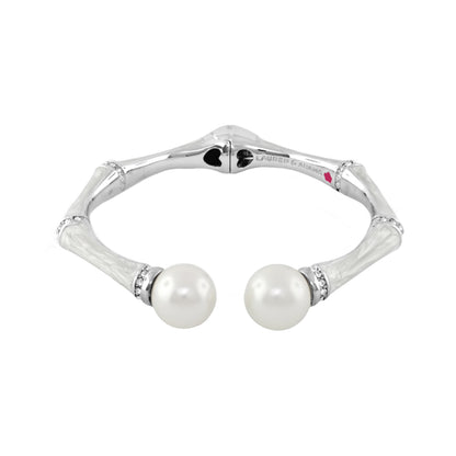 Bamboo Bangle Pearl Tip Cuff hinged bracelet in silver with pearl ends by Lauren G Adams on Tampa Home & Garden Store