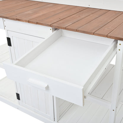 Topmax 66in outdoor farmhouse wooden potting bench table with brown wooden top on Tampa Home & Garden Store