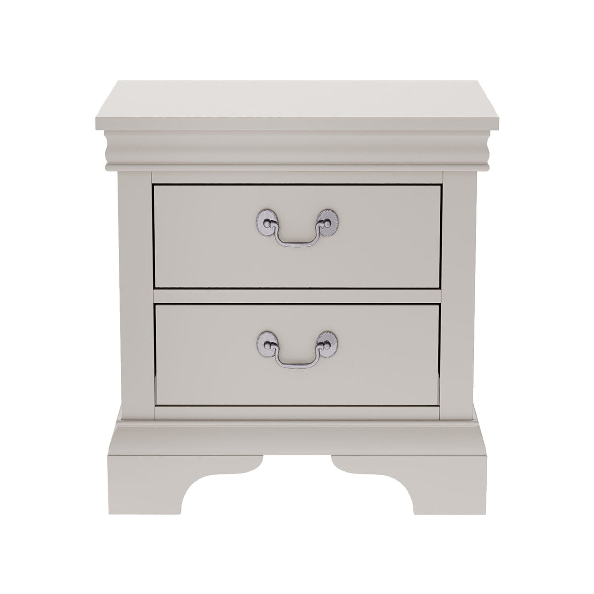 Wood nightstand with 2 drawers, white, traditional accent table with metal drawer pulls on Tampa Home & Garden Store