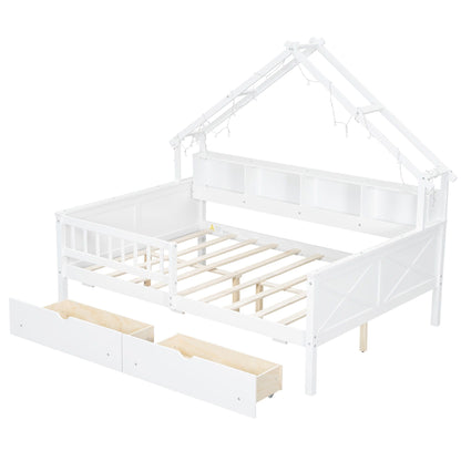 House Style Platform Bed with LED lights, drawers and guardrails by HouseOfZazla on Tampa Home & Garden Store