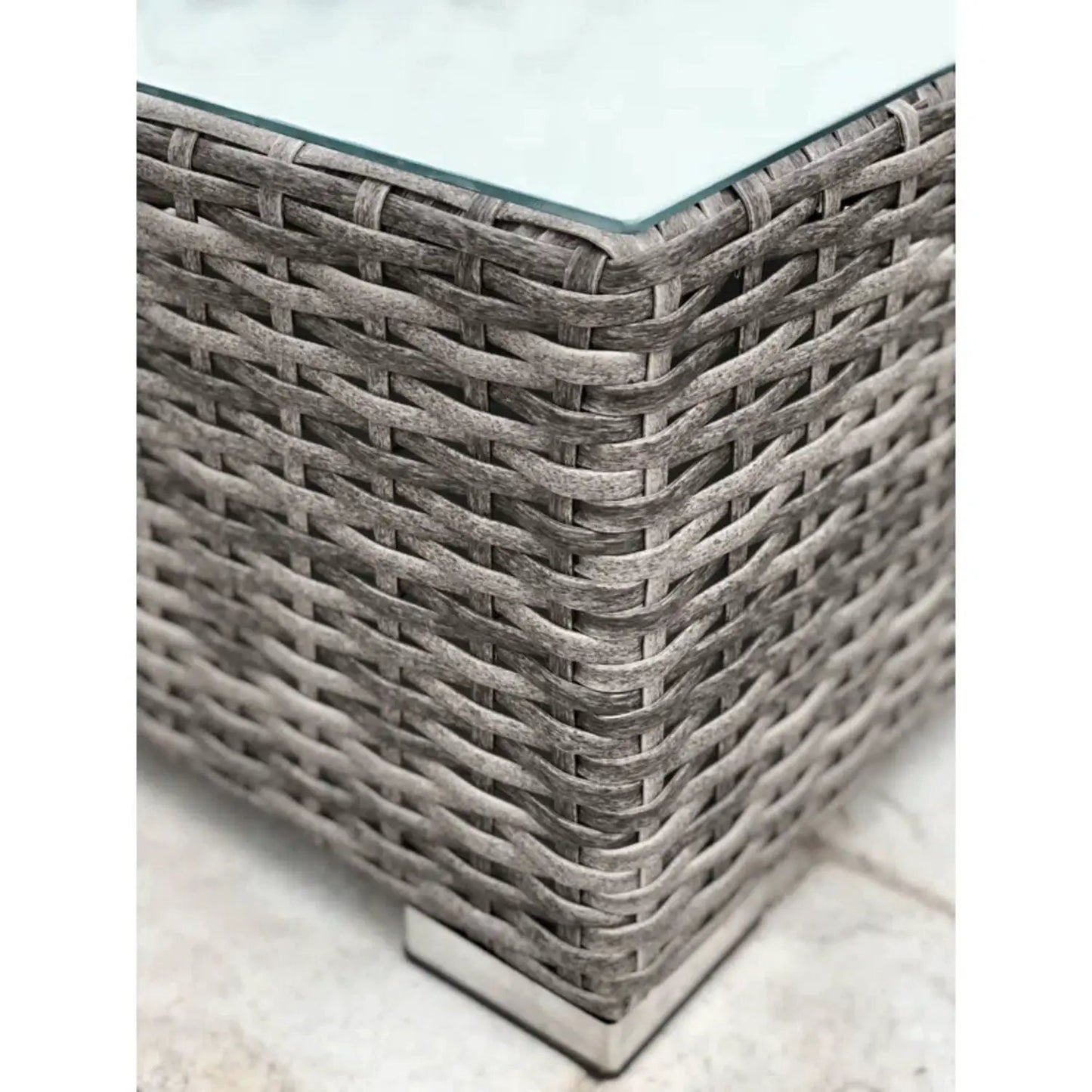 Seating set cushions gray wicker with glass table top 4-piece on Tampa Home & Garden Store