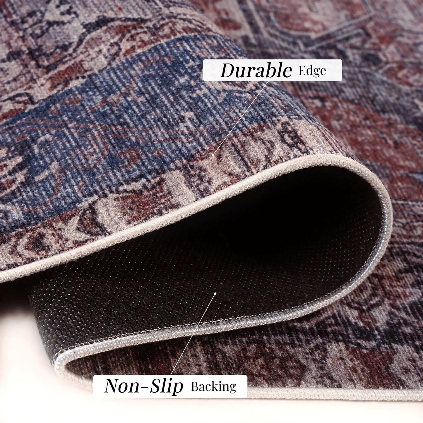 Maval washable area rug, blue-brown patterned with durable edge and non-slip backing on Tampa Home & Garden Store