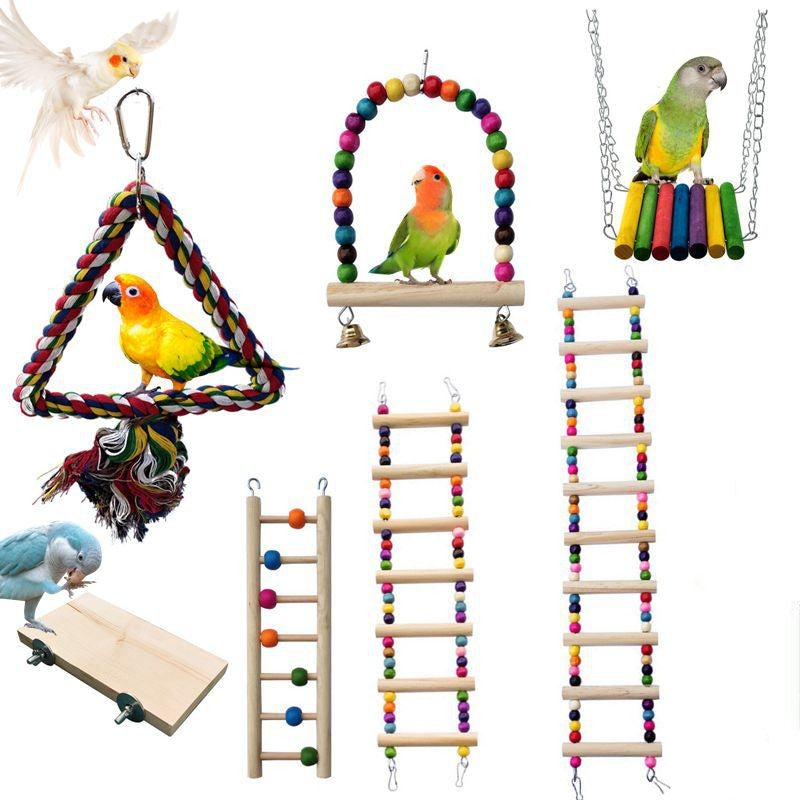 Parrot bird toy set with colorful swings and beaded ladders, wood ladders by Sell My Stuff on Tampa Home & Garden Store