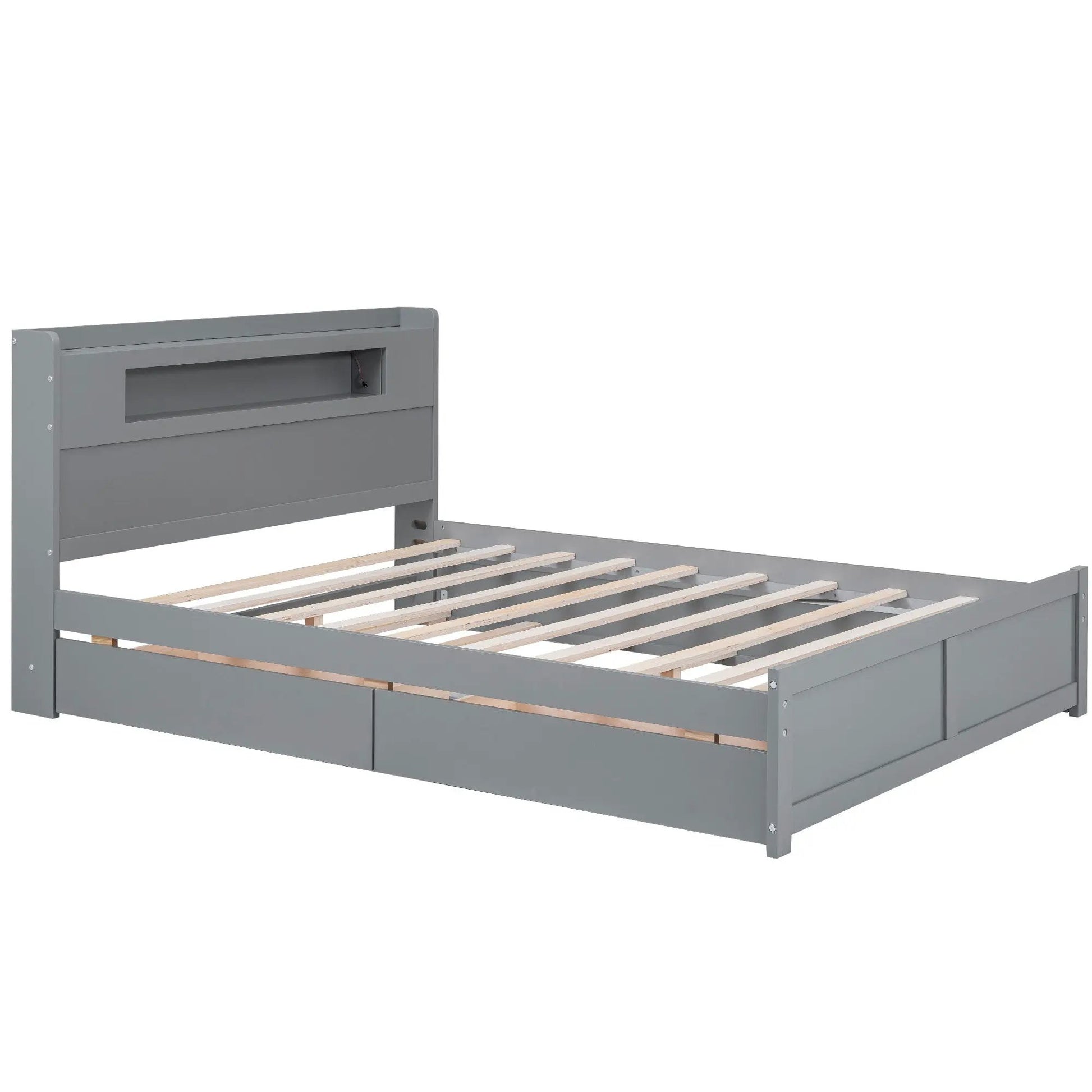 Storage platform bed gray finish with two drawers and slatted base by Unique Piece Furniture on Tampa Home & Garden Store