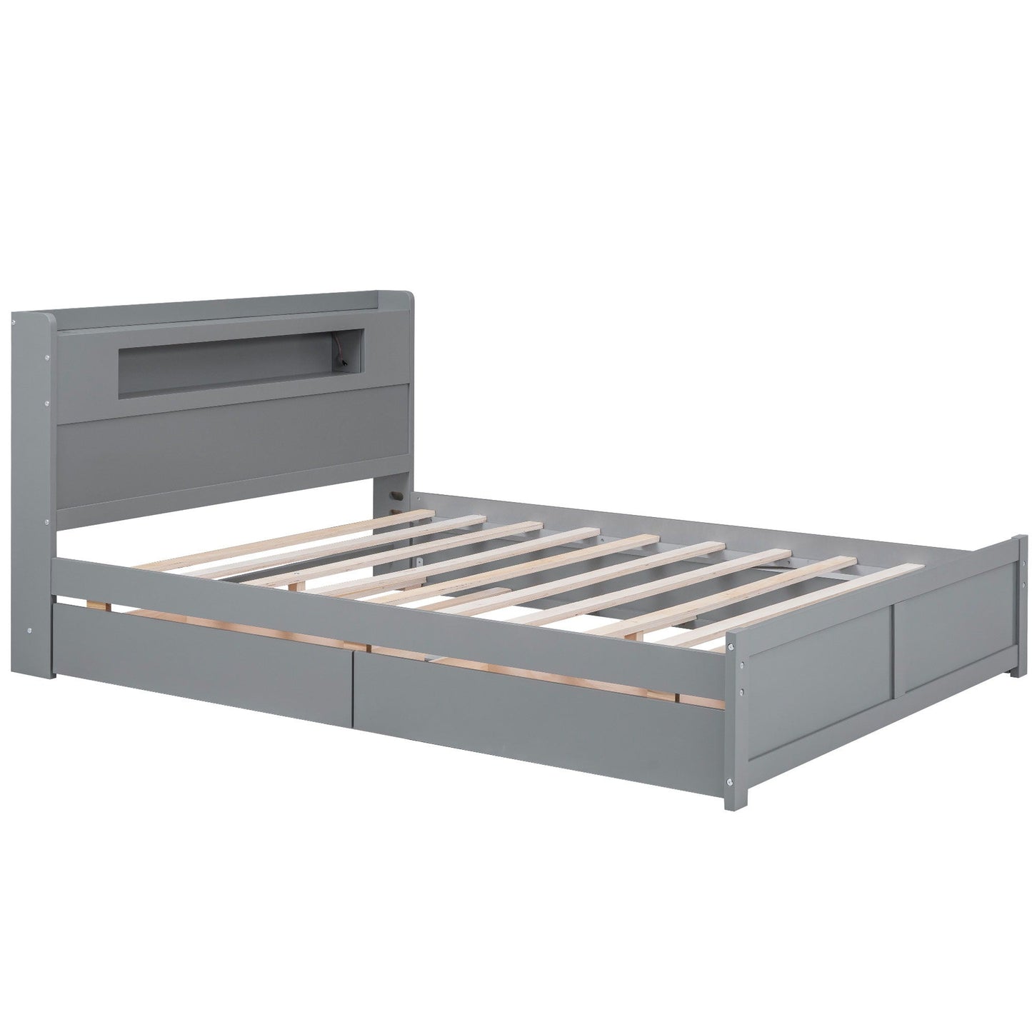 Storage platform bed gray with LED lights, 2 drawers and slatted base on Tampa Home & Garden Store