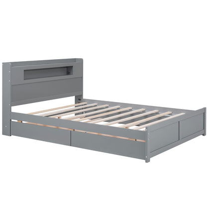 Storage platform bed gray with LED lights, 2 drawers and slatted base on Tampa Home & Garden Store