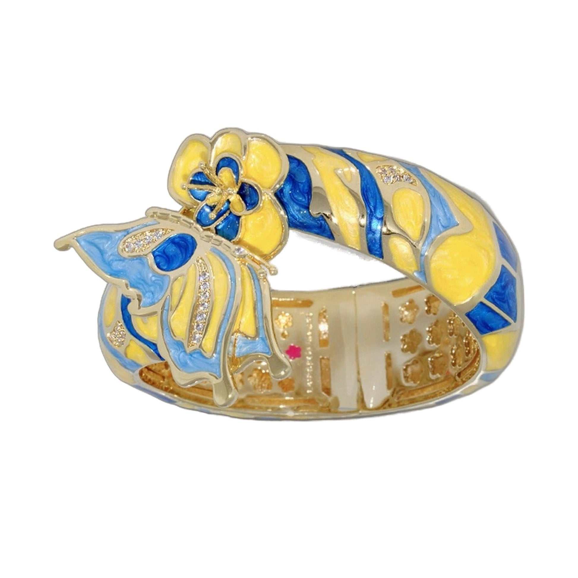 Butterfly Bangle by Lauren G Adams, yellow and blue enamel sea life bracelet on Tampa Home & Garden Store