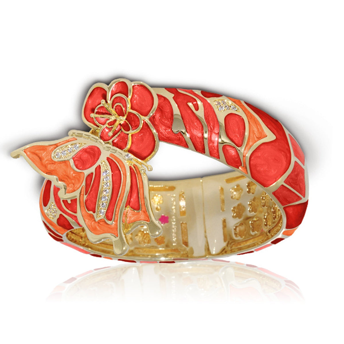 Butterfly Bangle by Lauren G Adams, red coral enamel with goldtone and crystal accents on Tampa Home & Garden Store