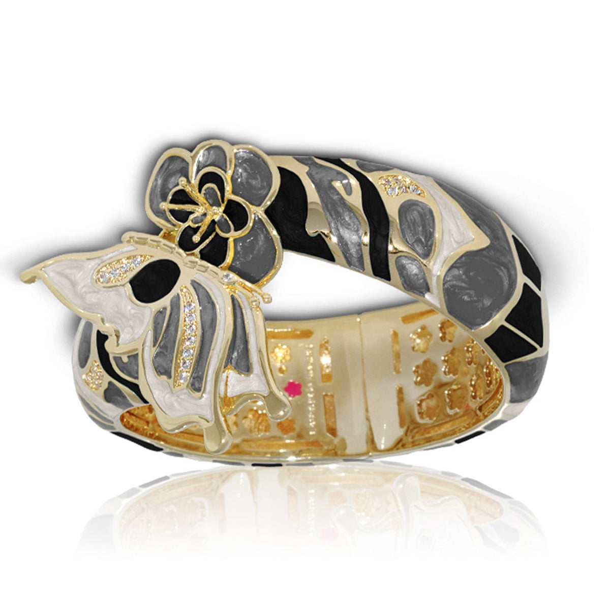 Butterfly Bangle bracelet by Lauren G Adams, gold-tone band with enamel butterfly motifs on Tampa Home & Garden Store