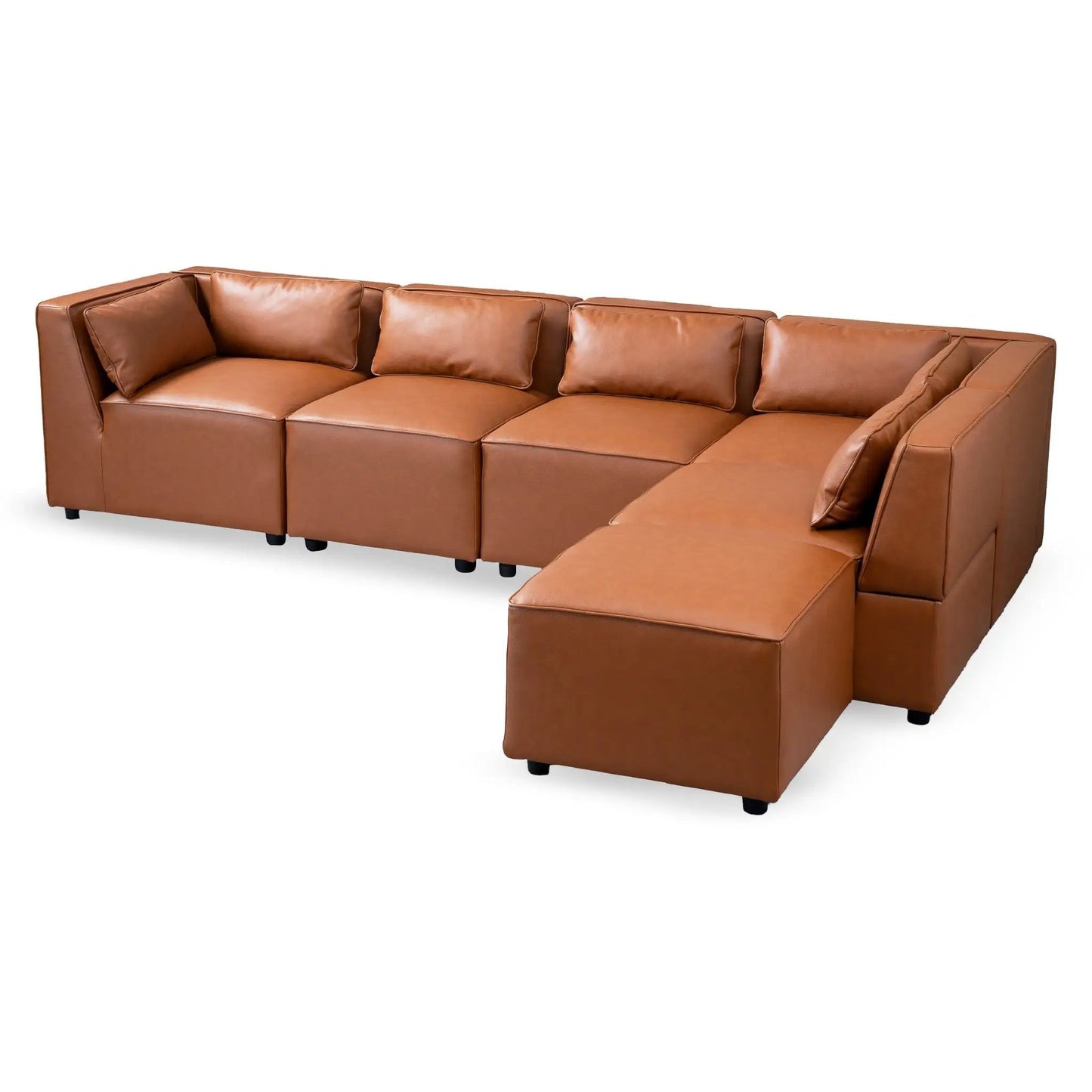 Wexford modular sofa cognac leather, stationary sectional by Unique Piece Furniture on Tampa Home & Garden Store