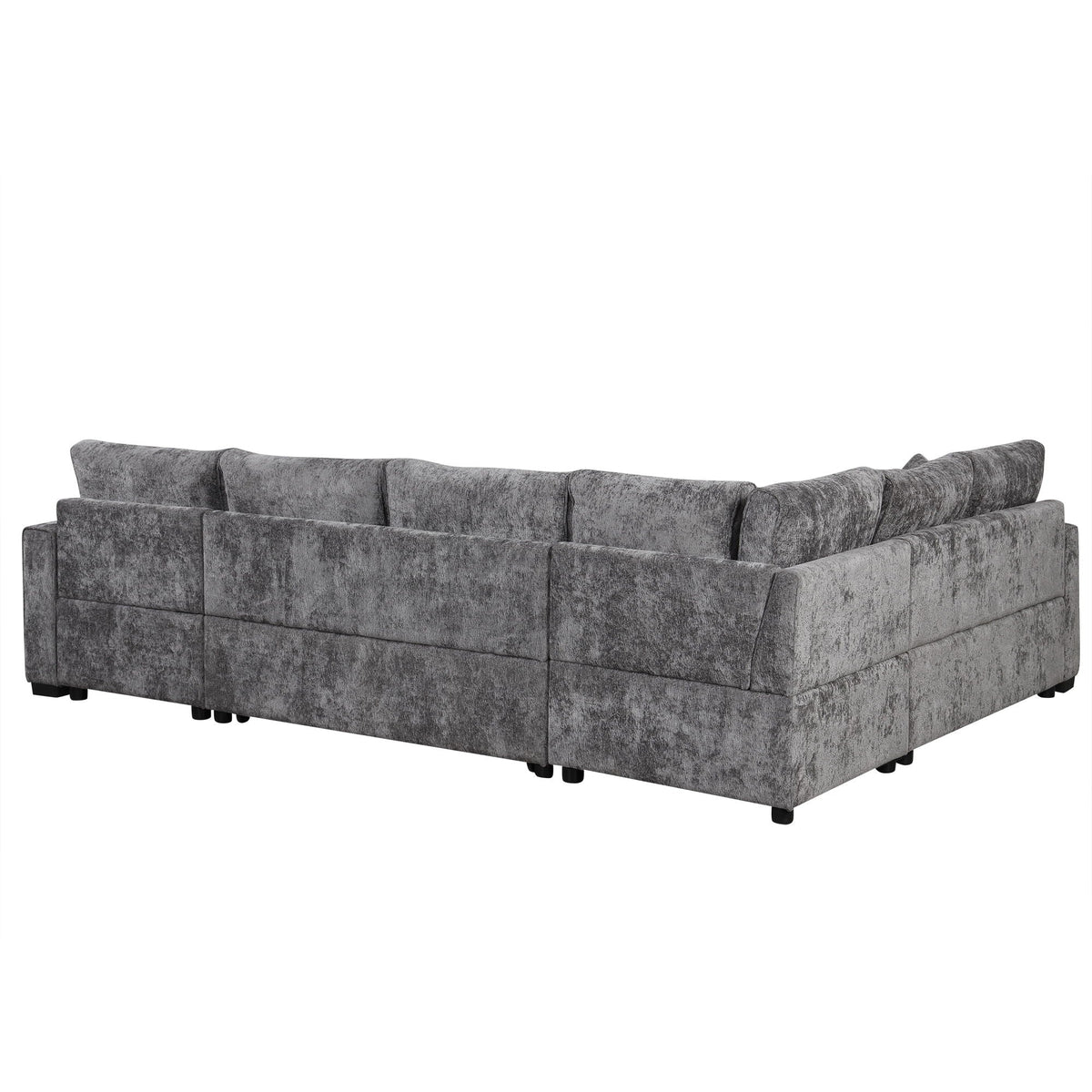 Sleeper sectional sofa in gray textured fabric with multiple back cushions on Tampa Home & Garden Store
