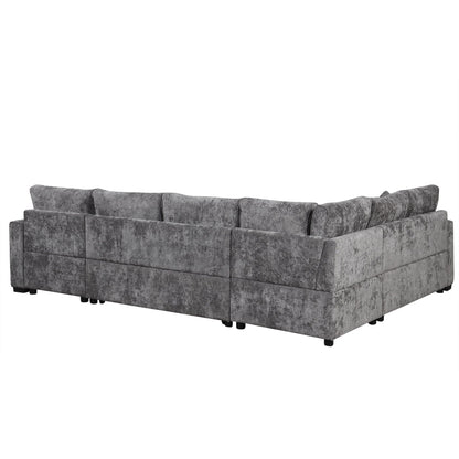 Sleeper sectional sofa in gray textured fabric with multiple back cushions on Tampa Home & Garden Store