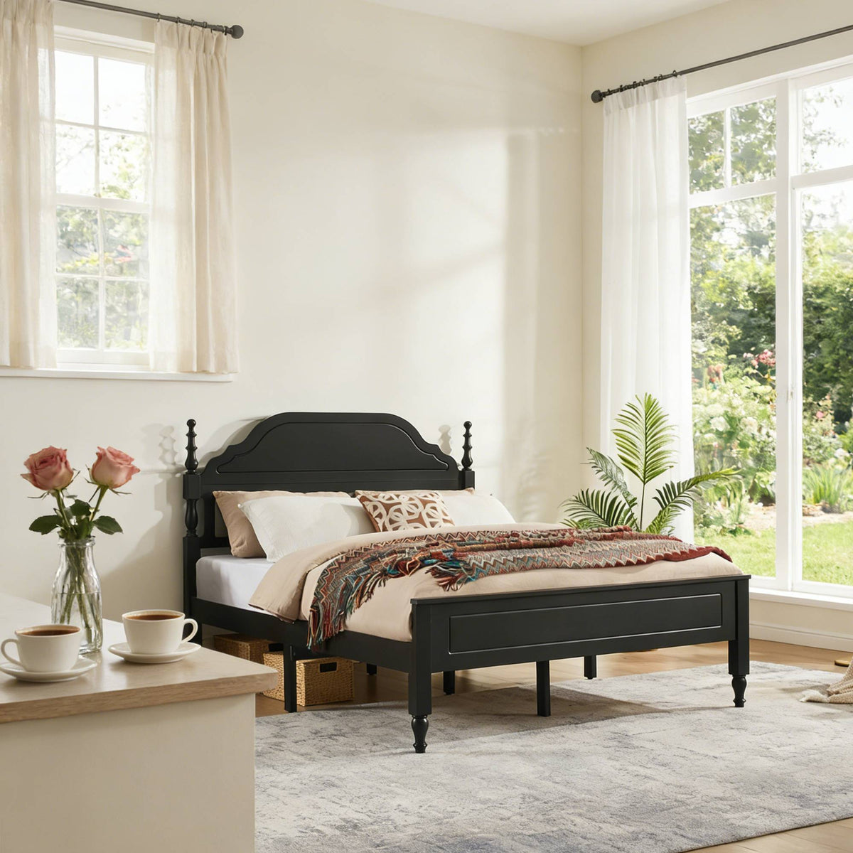 Elegant queen bed frame with padded headboard insert in black, HouseOfZazla on Tampa Home & Garden Store