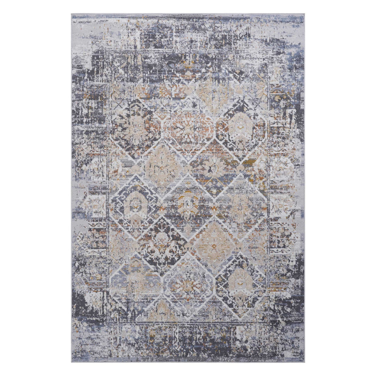 Traditional Area Rug HouseOfZazla blue gray beige with distressed pattern and stain resistance on Tampa Home & Garden Store