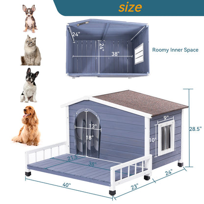 Large blue wooden dog house with elevated terrace deck by HouseOfZazla on Tampa Home & Garden Store