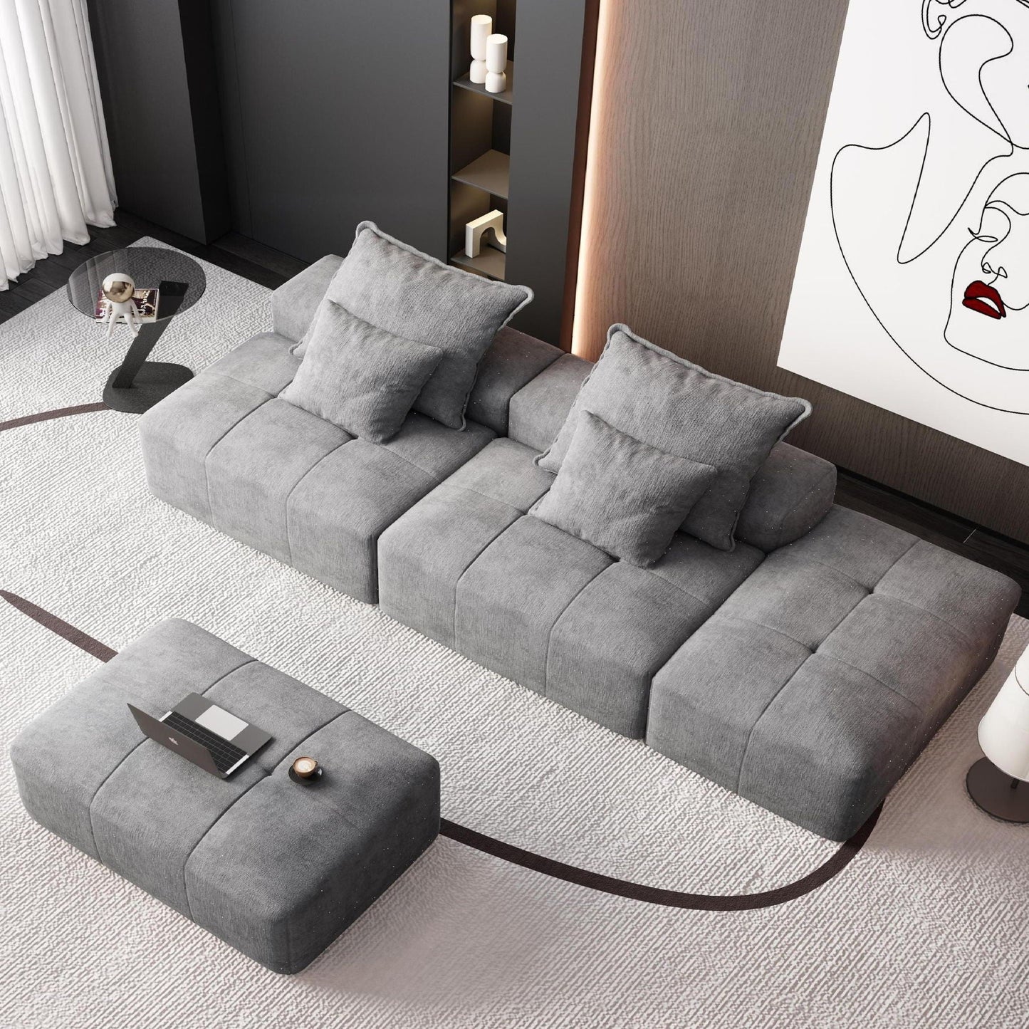 Modern Oversized DIY Modular Sectional Sofa with Pillows gray fabric HouseOfZazla on Tampa Home & Garden Store